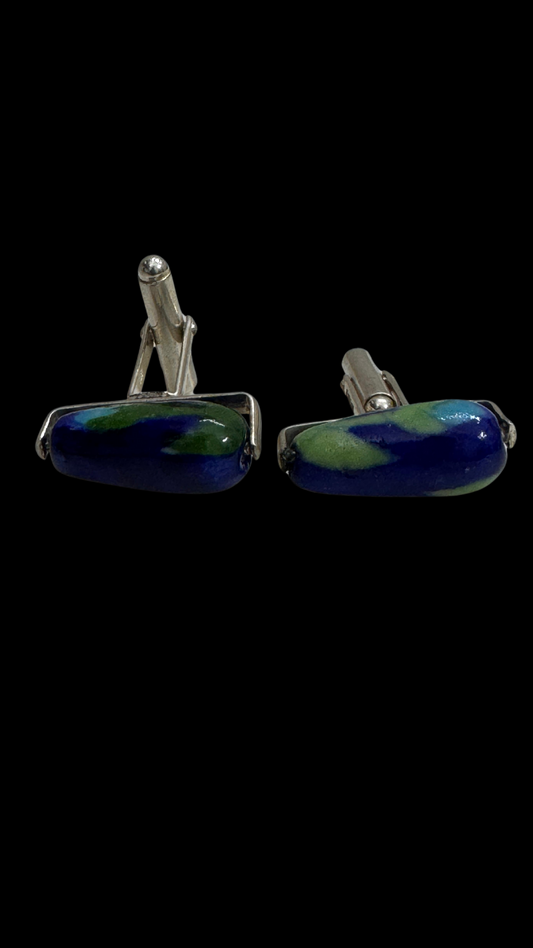 Blue Pottery Teardrop Cufflinks