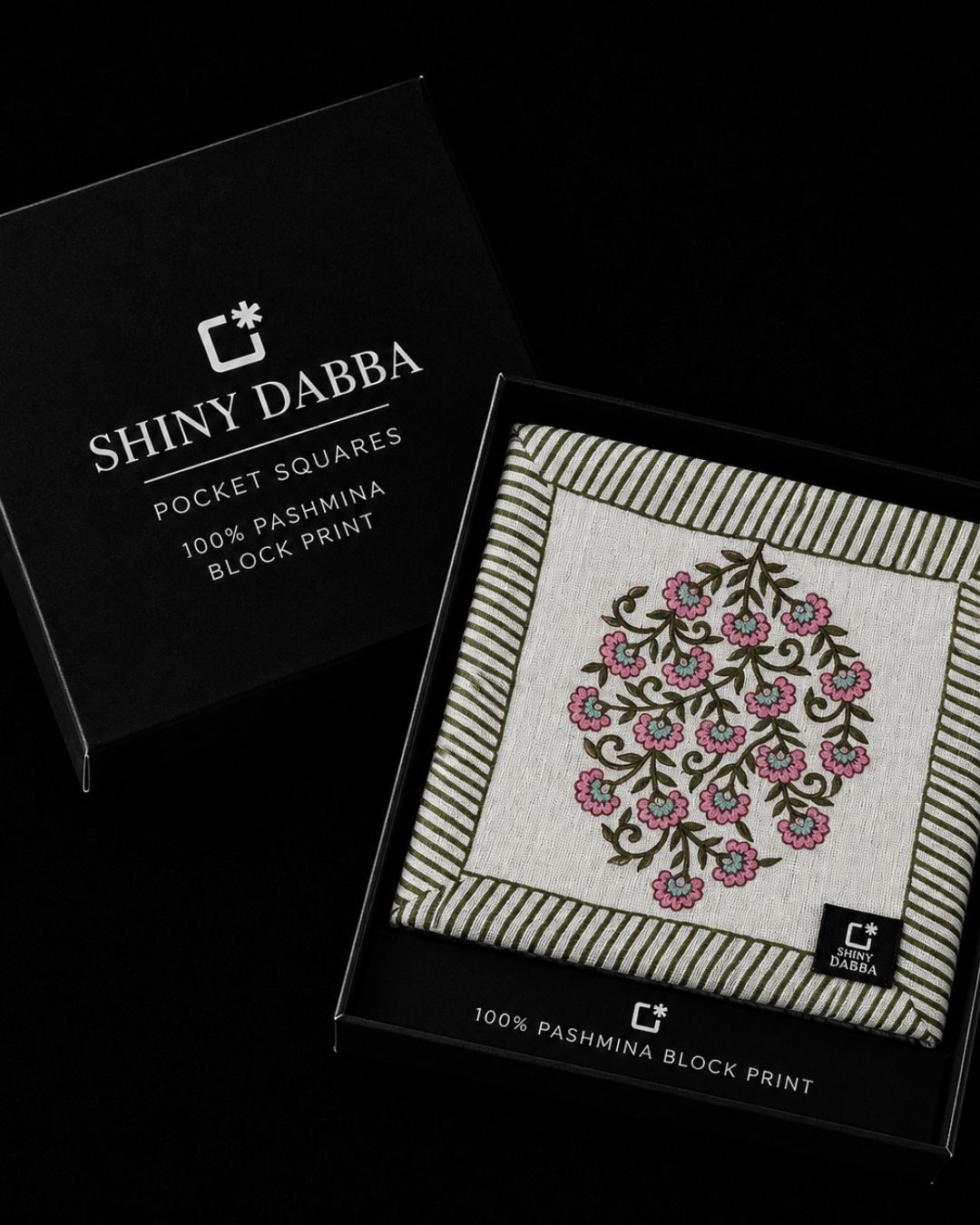 Blossom Border Pashmina Block Print Pocket Square
