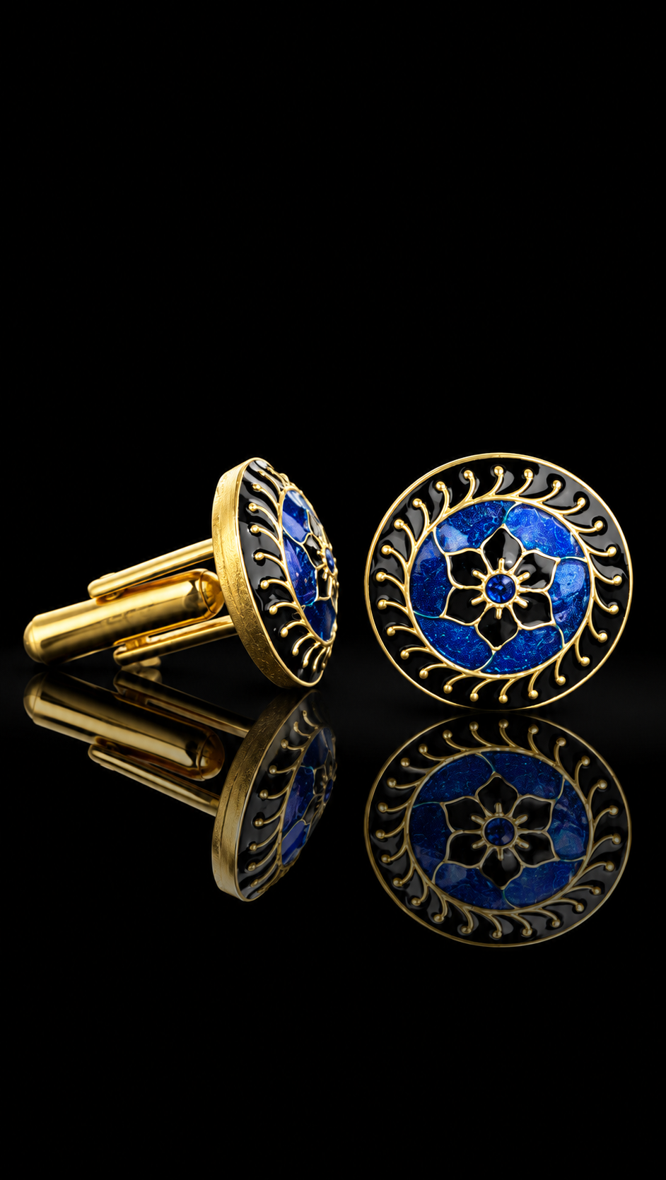 Ruby Red & Royal Blue Floral Gold Cufflinks
