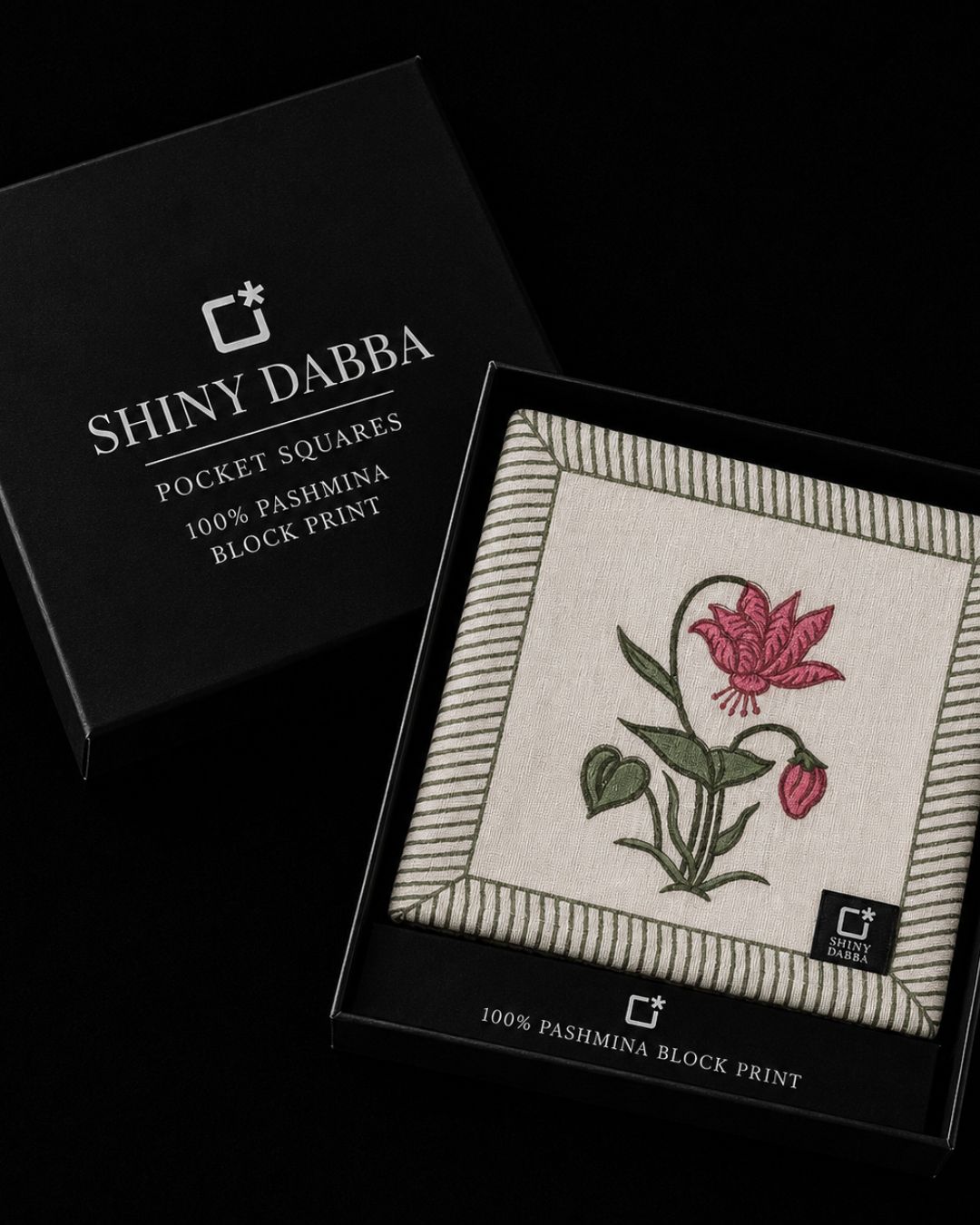 Crimson Bloom Pashmina Block Print Pocket Square