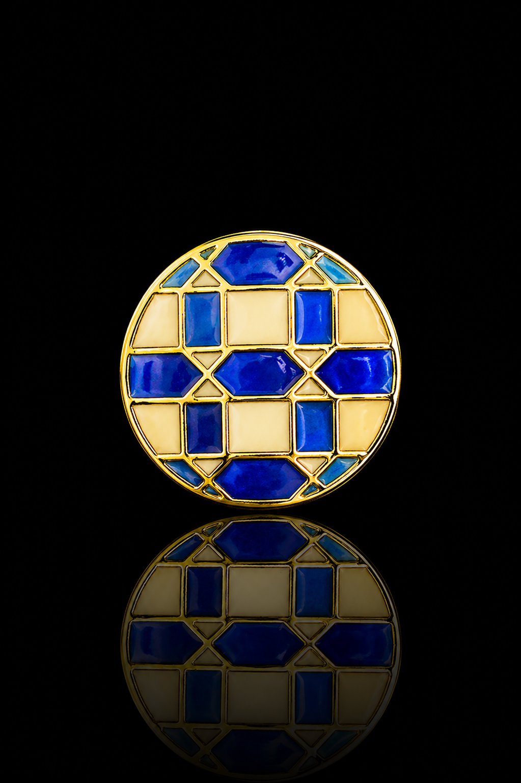 Geometric Mosaic Round Brooch Pin