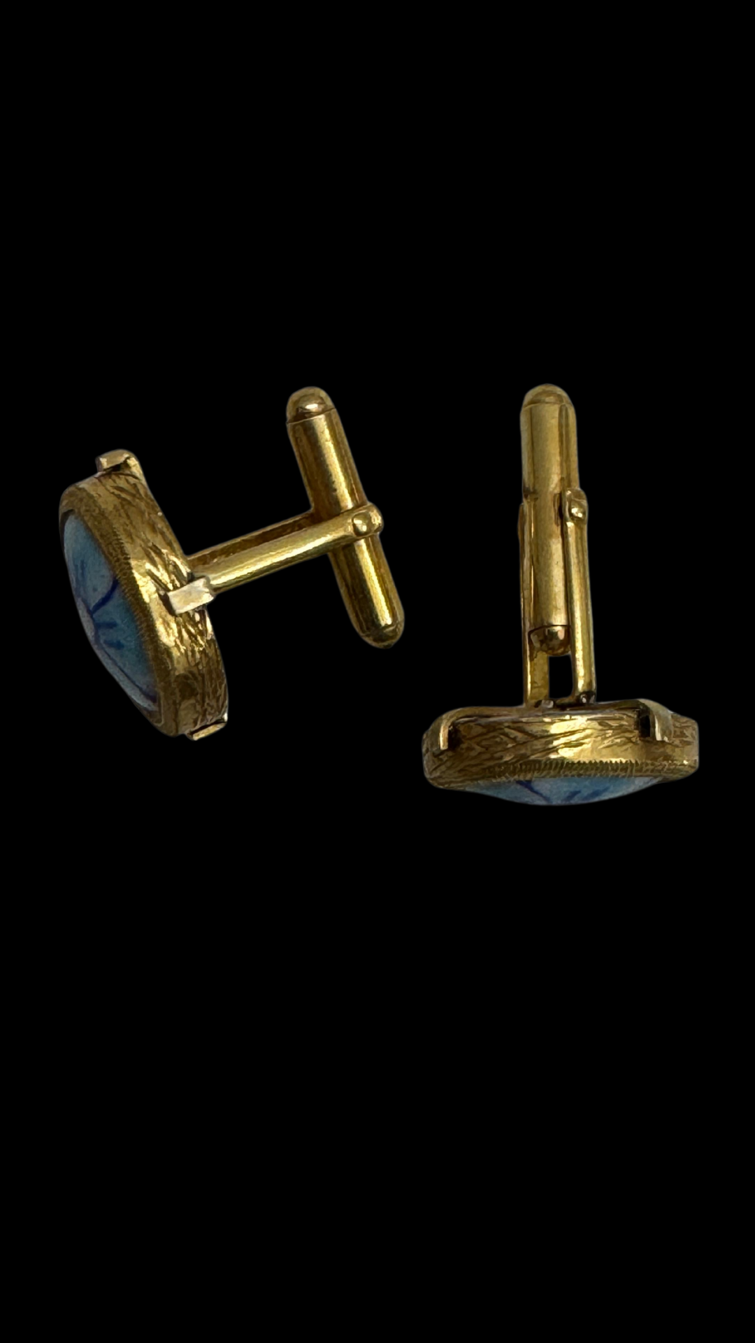 Blue Pottery Round Cufflinks