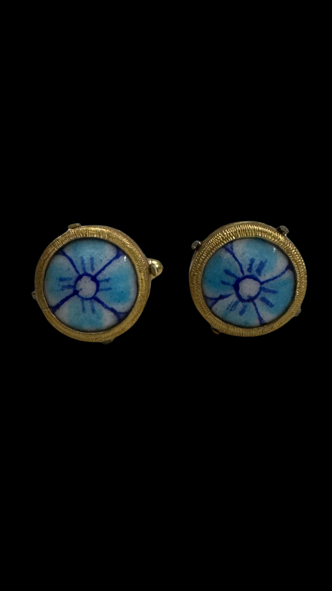 Blue Pottery Round Cufflinks
