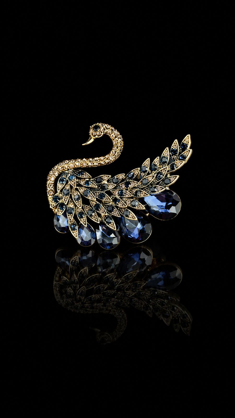 Midnight Swan Crystal Brooch