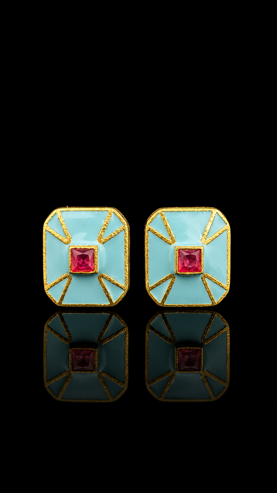Sky Blue & Ruby Red Geometric Cufflinks