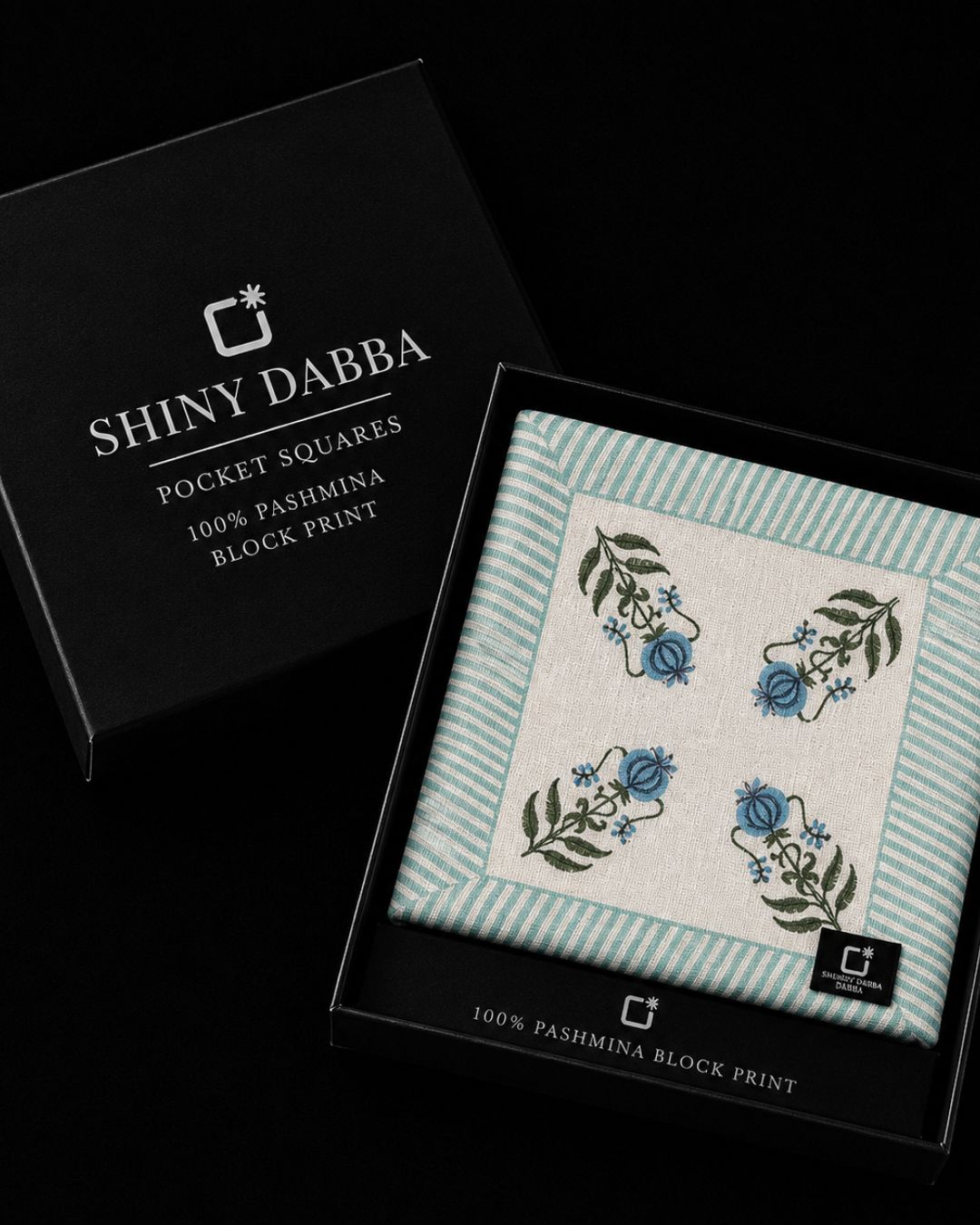 Azure Bloom Pashmina Block Print Pocket Square