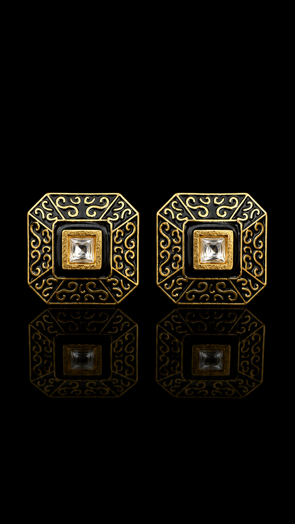 Royal Noir Crystal Scrollwork Cufflinks