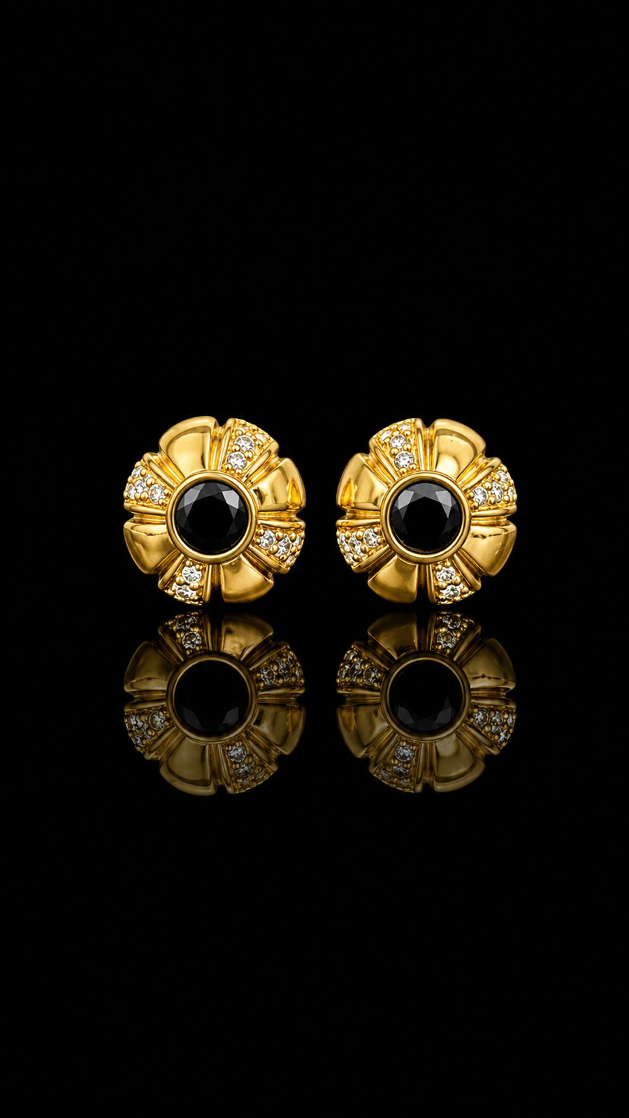 Imperial Black Stone Floral Gold Cufflinks
