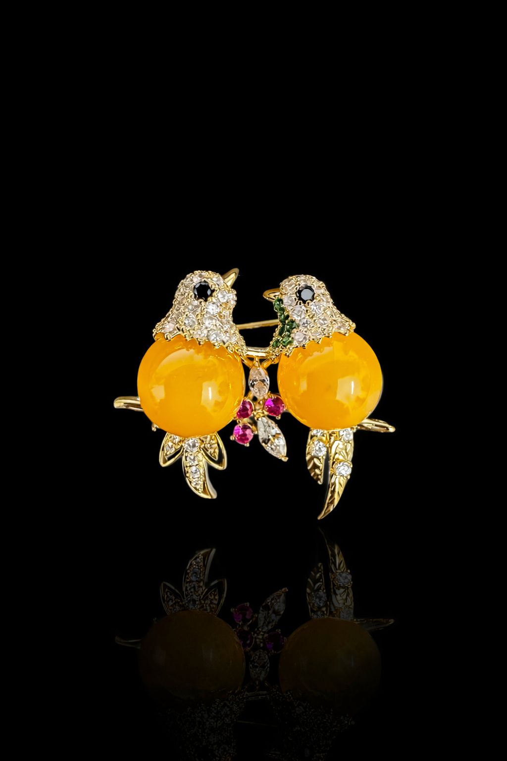 Golden Duet Bird Brooch