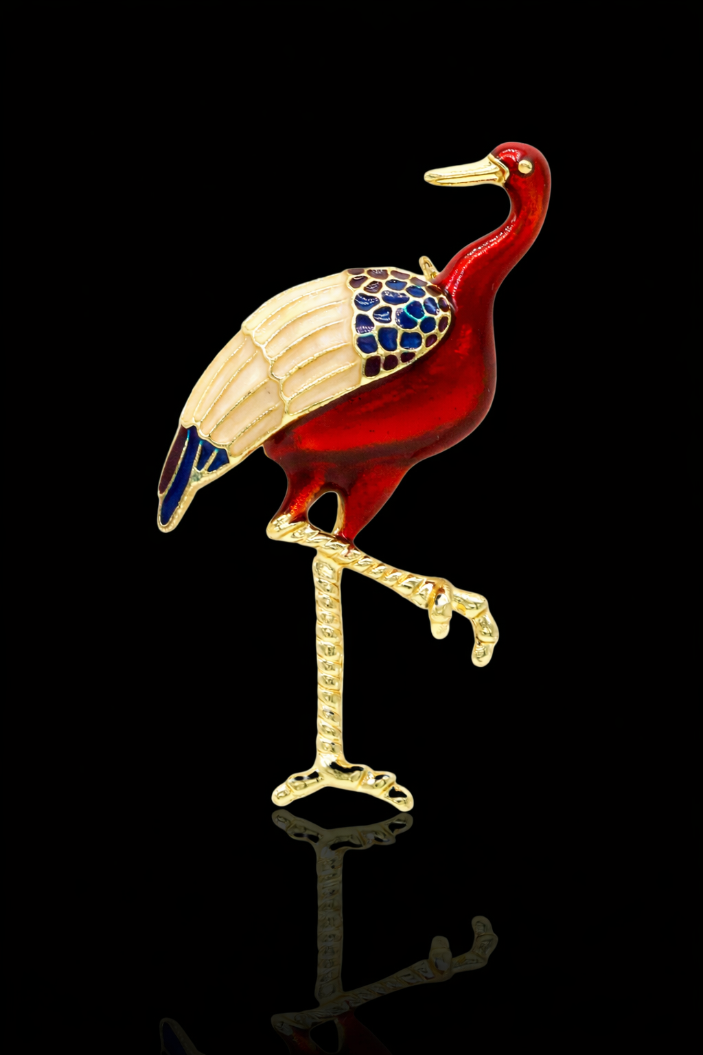 Crimson Wader Bird Brooch