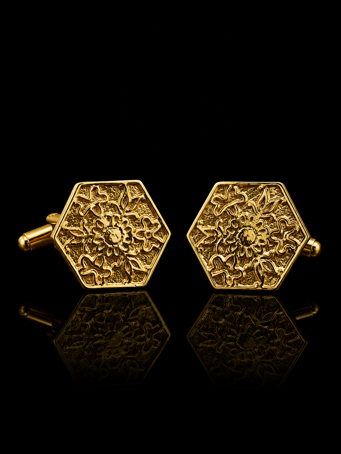 Royal Sunburst Hexagon Gold Cufflinks