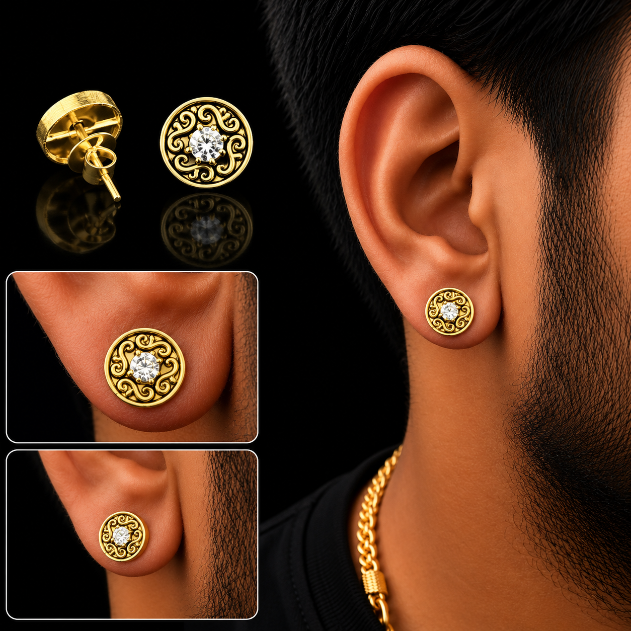 Regal Filigree Solitaire Stud Earrings