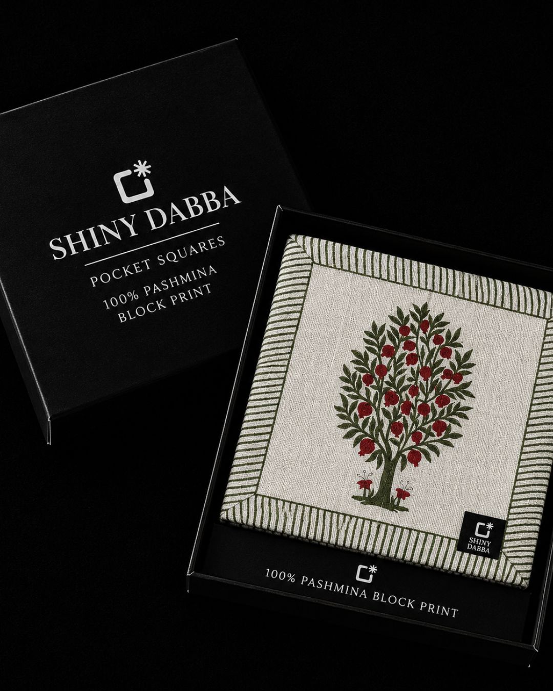 Crimson Orchard Pashmina Block Print Pocket Square