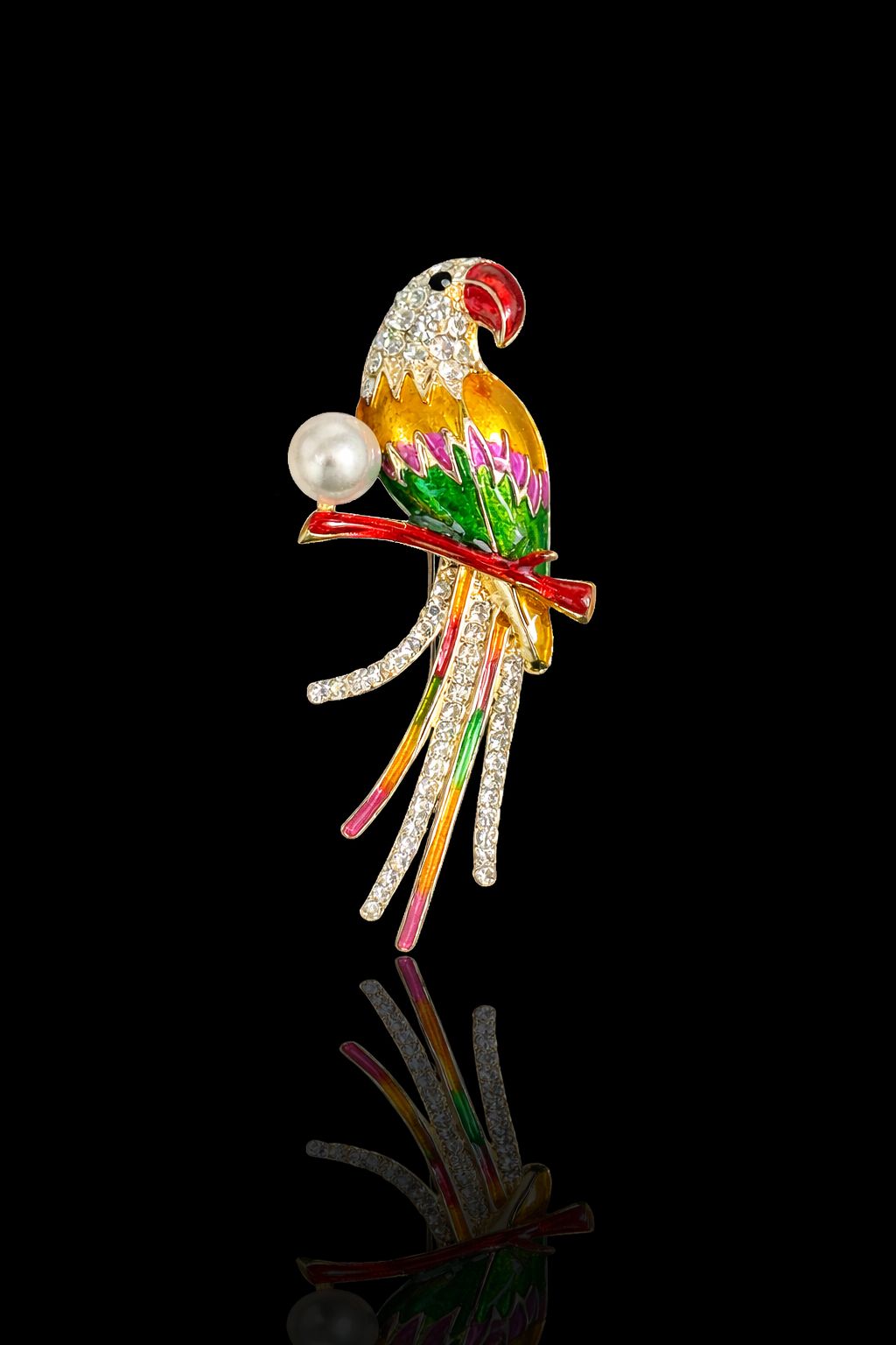 Tropical Pearl Parrot Brooch