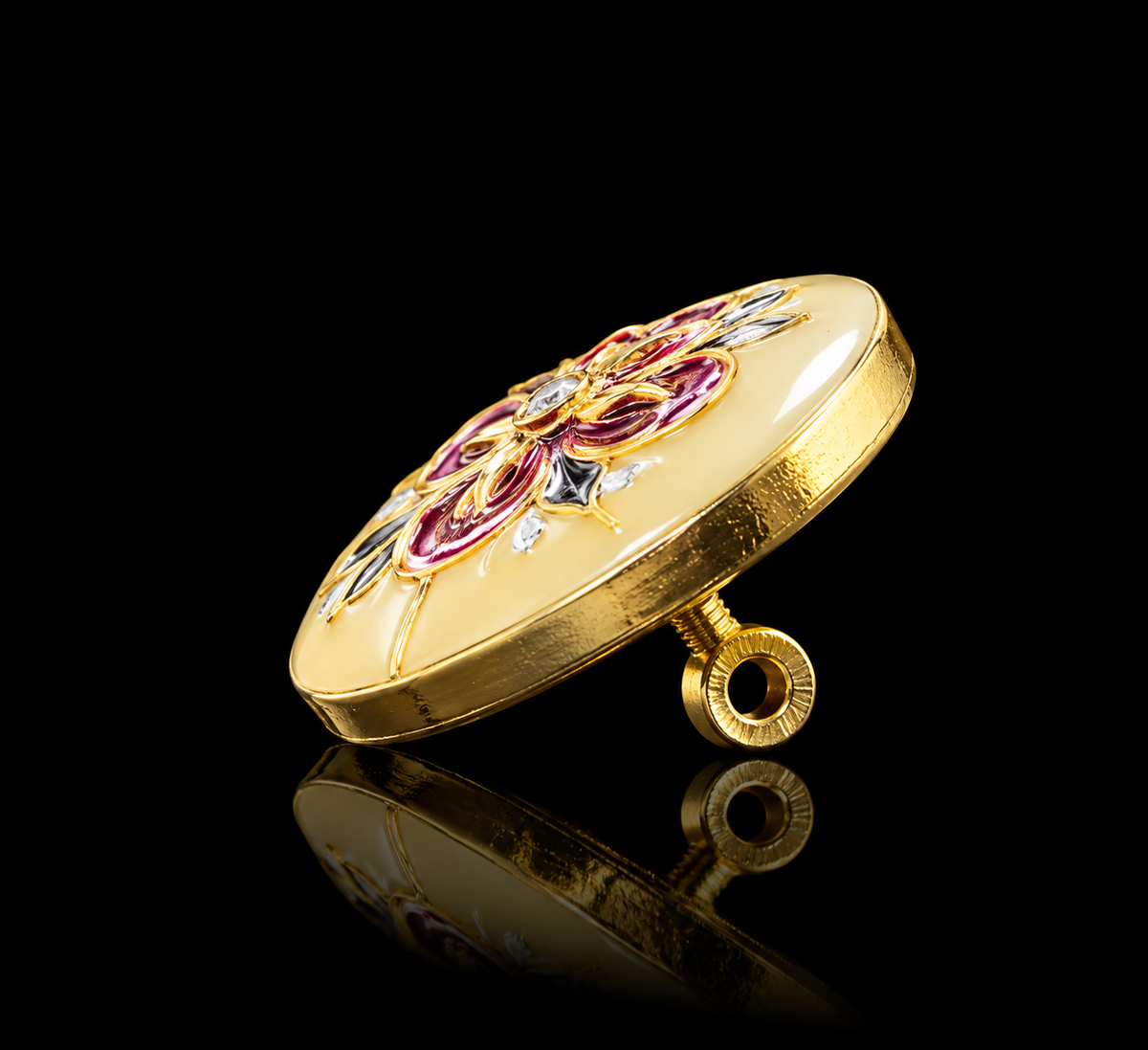 Royal Red Floral Enamel Brass Bandhgala Button Set