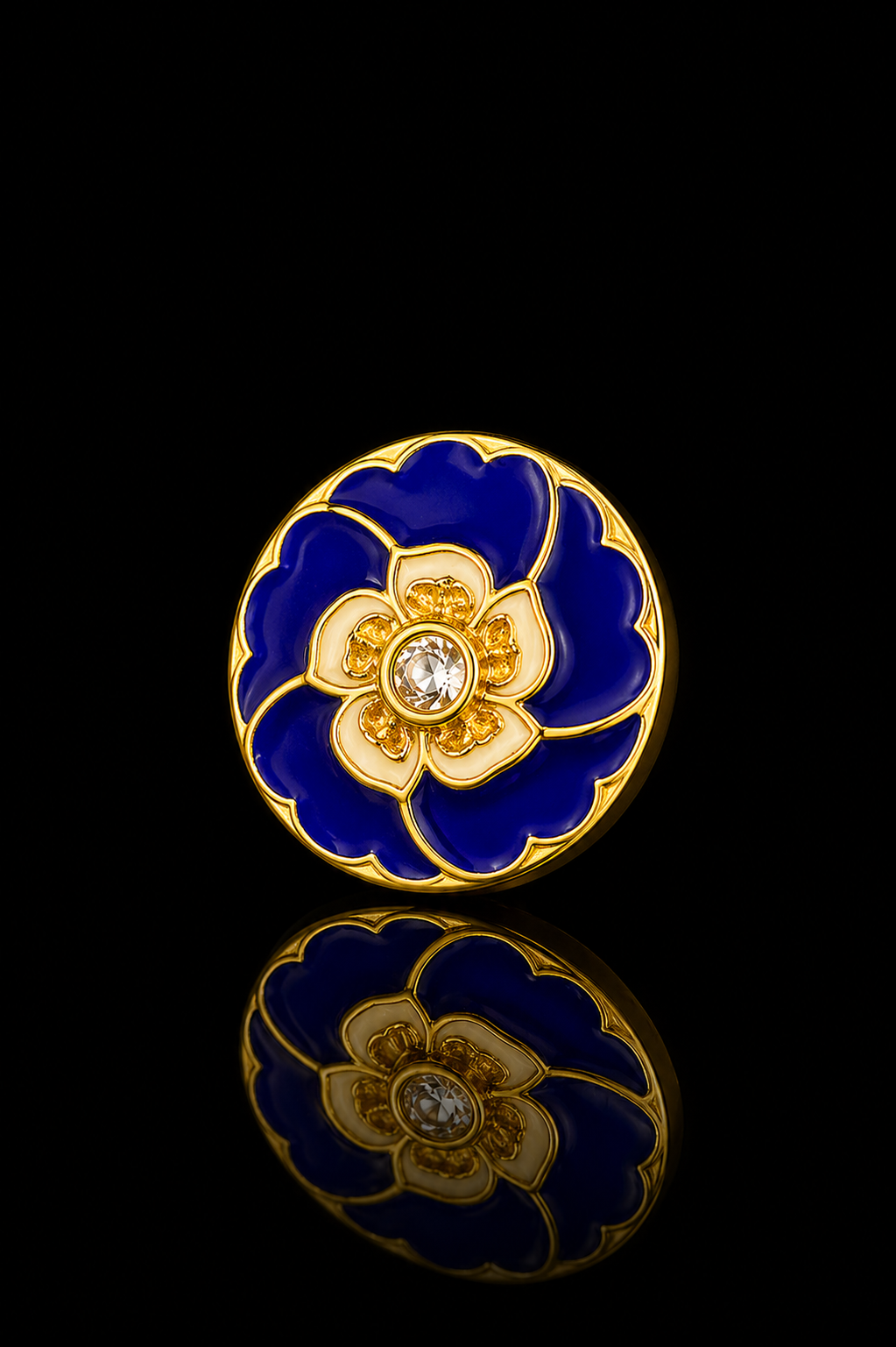 Royal Blue Floral Crystal Round Brooch Pin