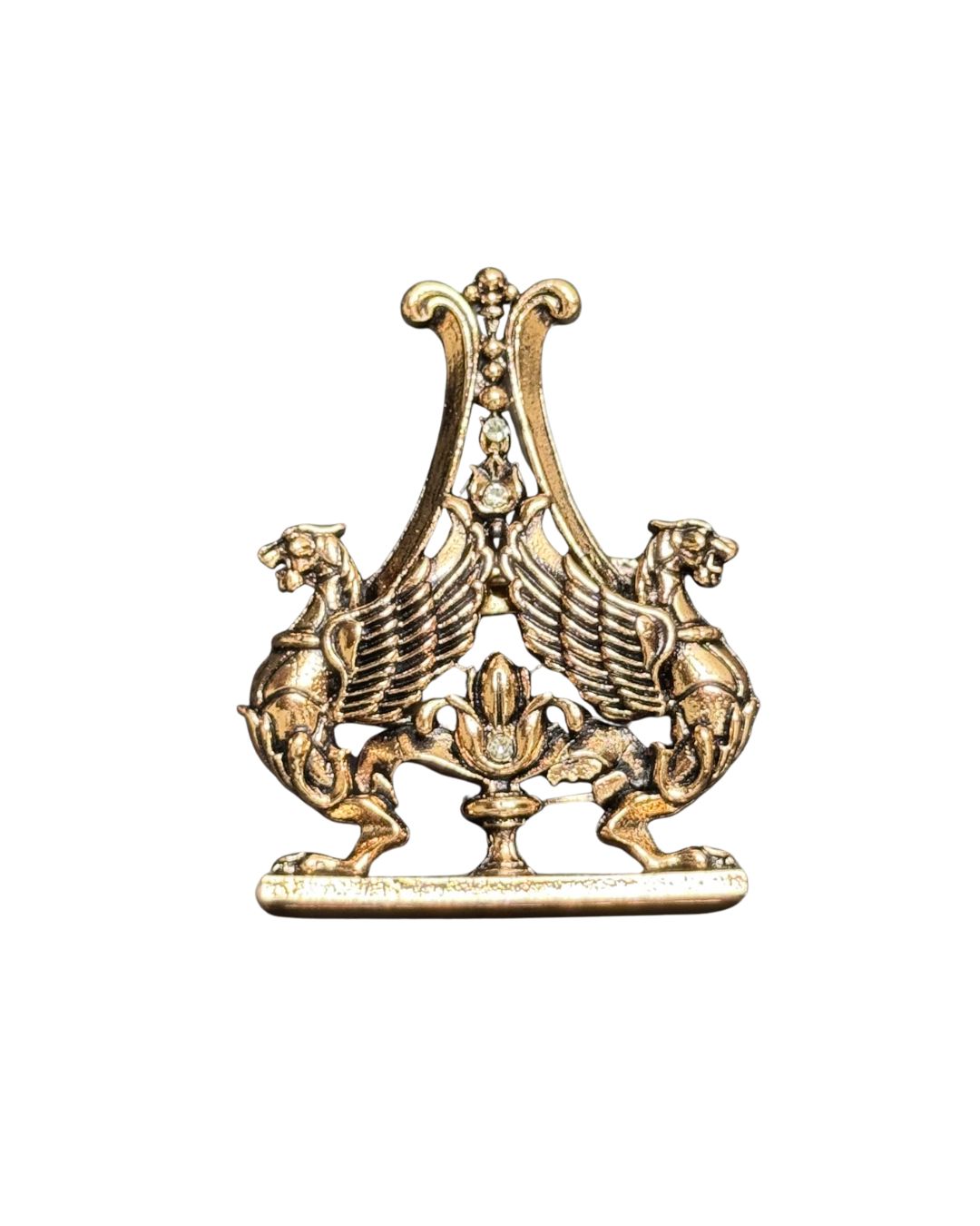 Twin Griffin Lyre Brooch