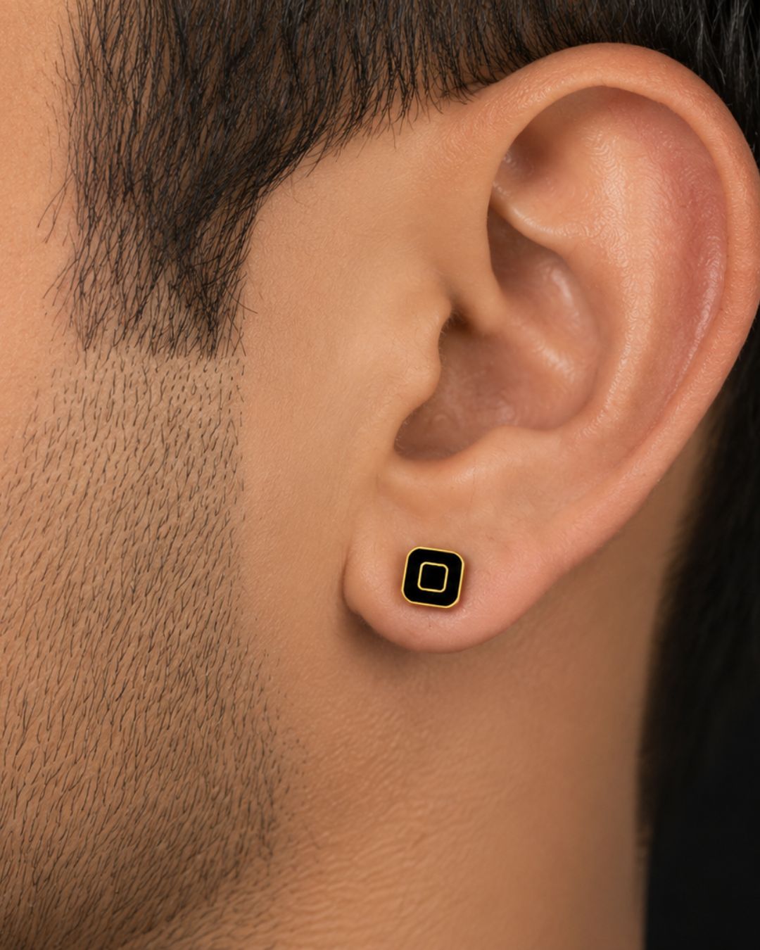 Noir Hollow Square Stud Earrings