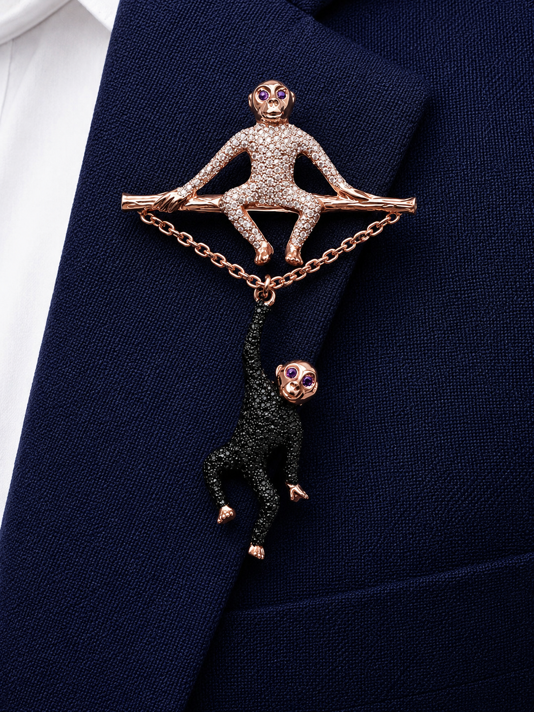 Tree Swinging Monkey Duo Brooch