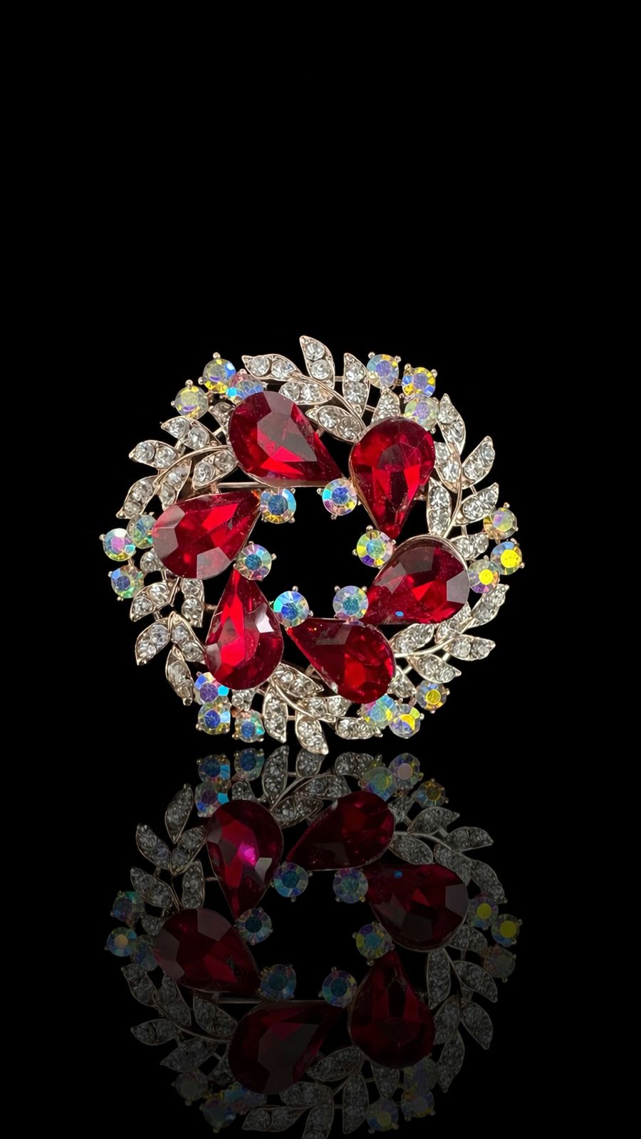 Crimson Wreath Elegance Brooch
