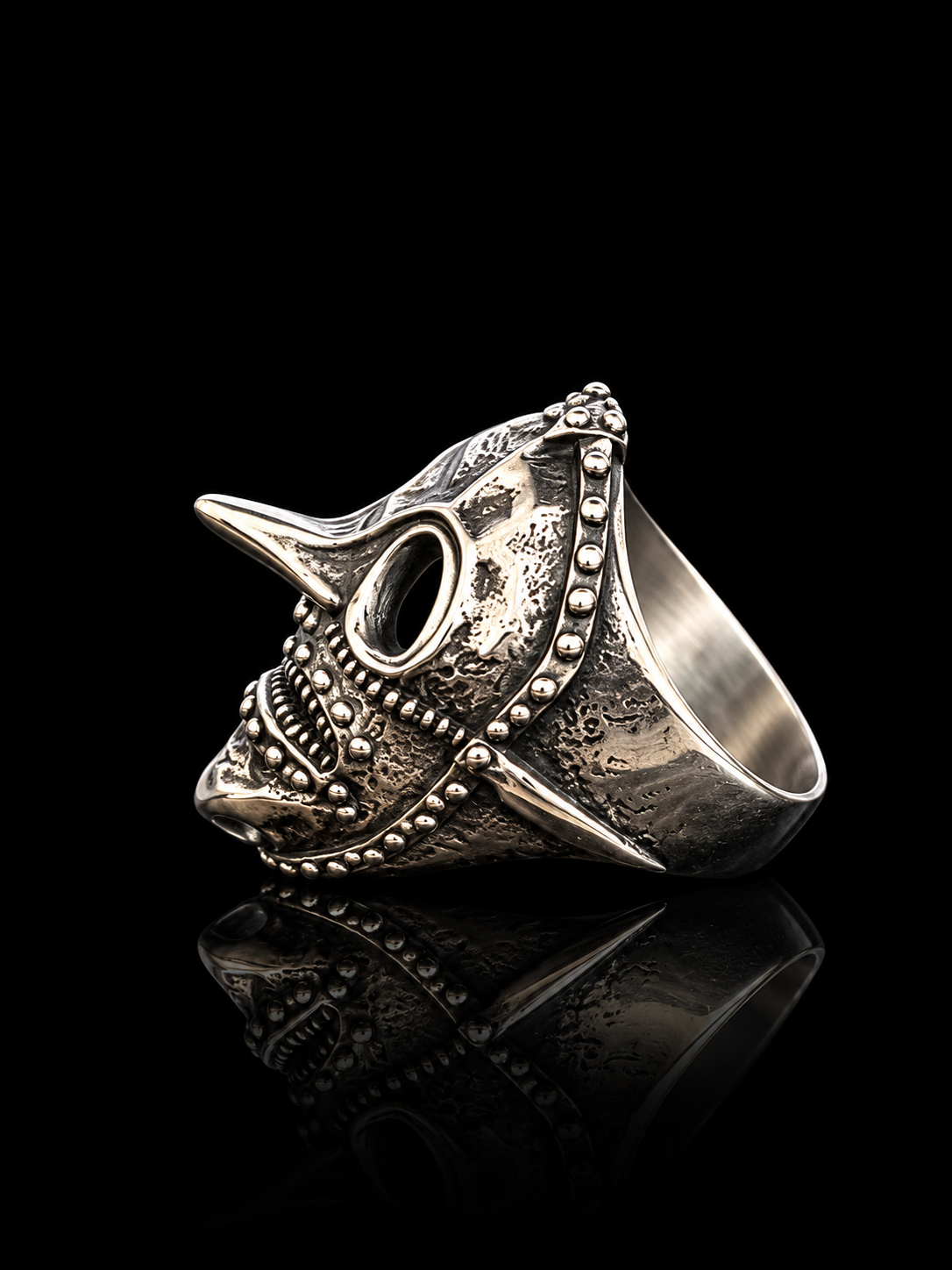 Men’s Tribal Skull Face Statement Ring
