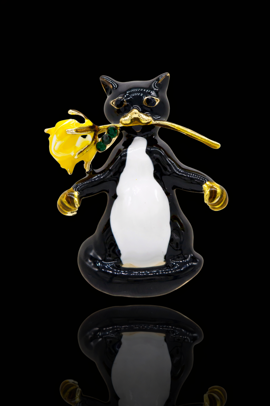 Midnight Bloom Cat Brooch