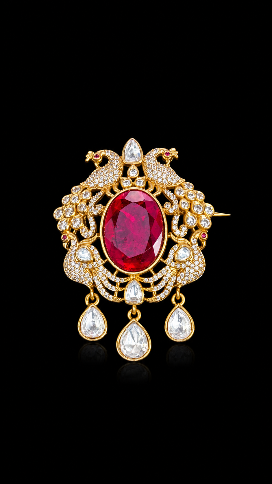 Royal Peacock Crystal Drop Brooch