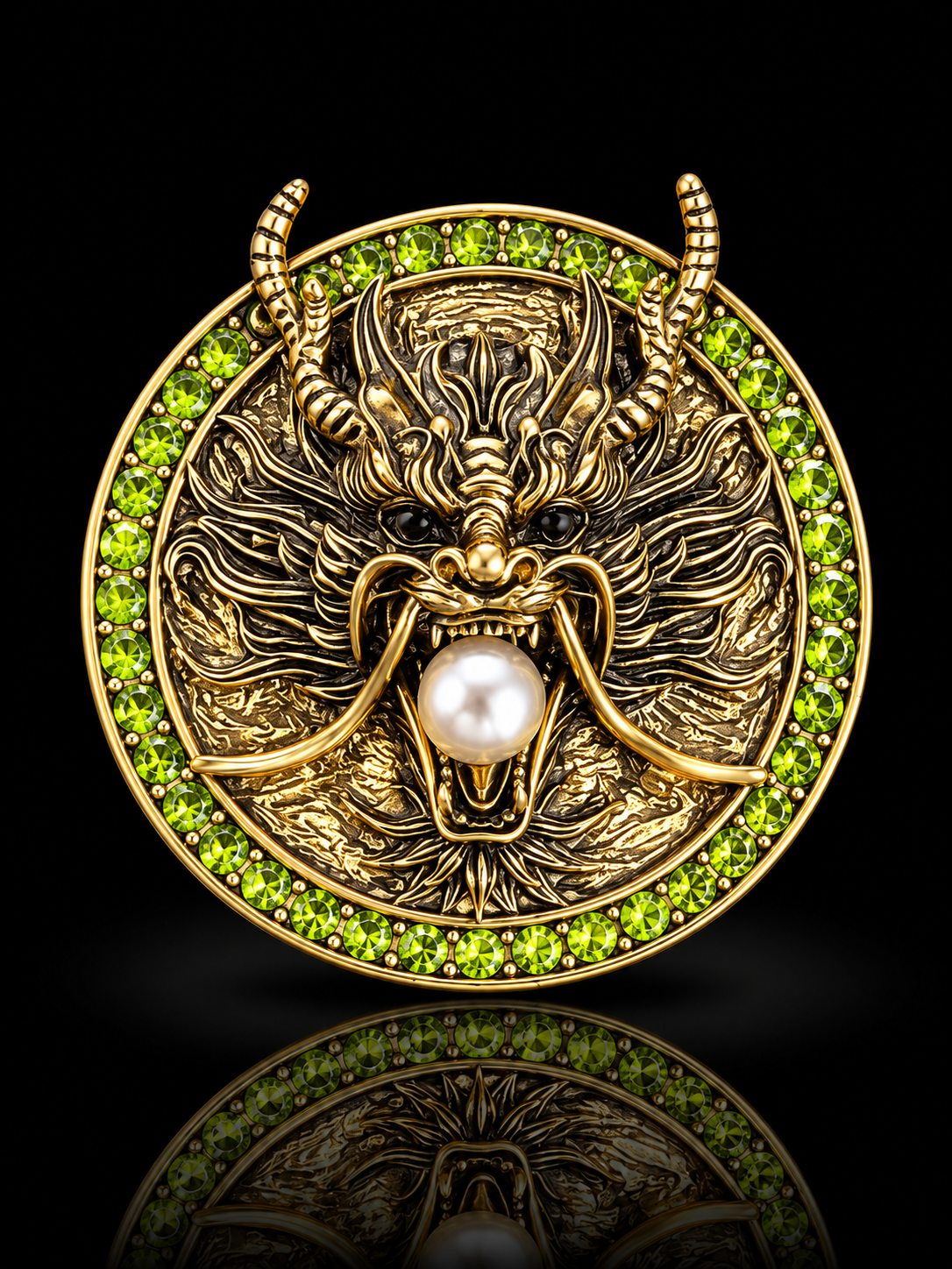 Royal Dragon Pearl Medallion Brooch