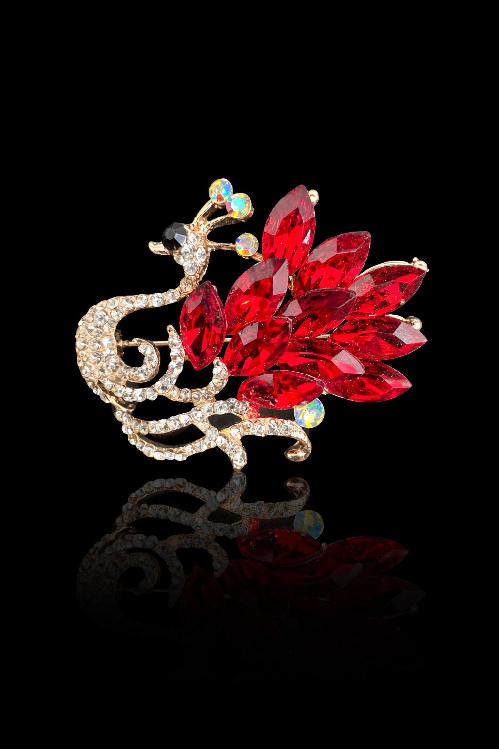 Crimson Peacock Brooch