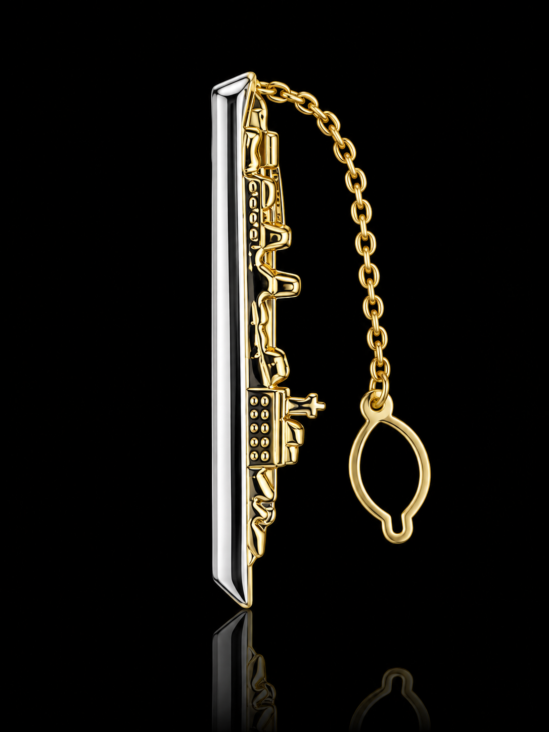 Battleship Tie Pin with Chain