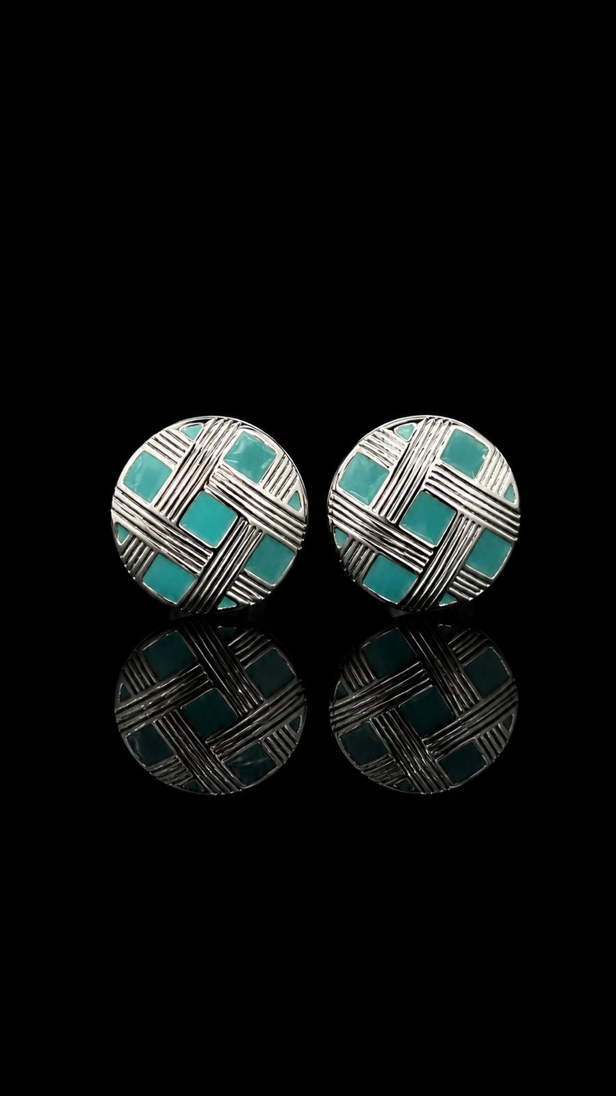 Aqua Grid Round Cufflinks