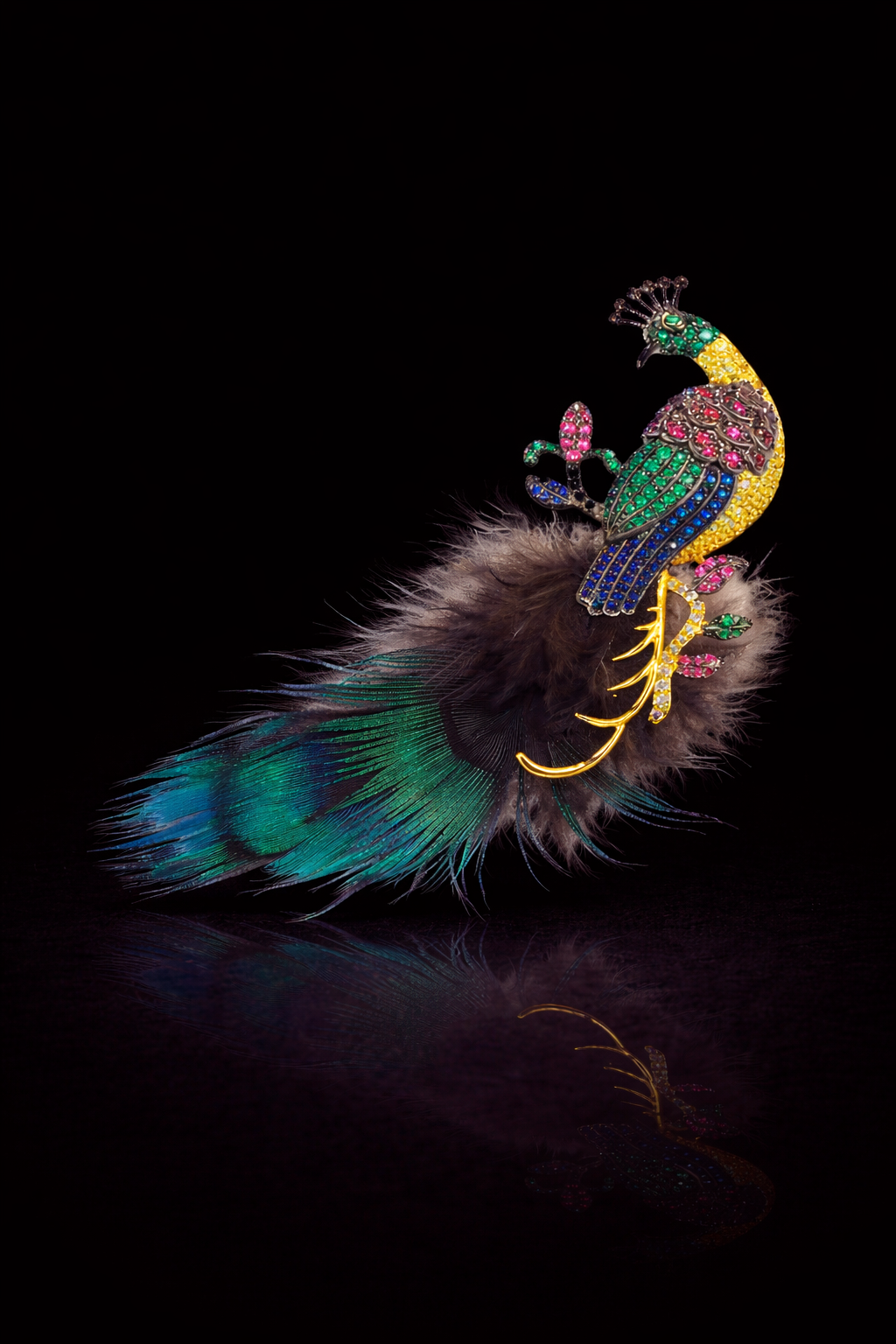 Regal Peacock Plume Brooch