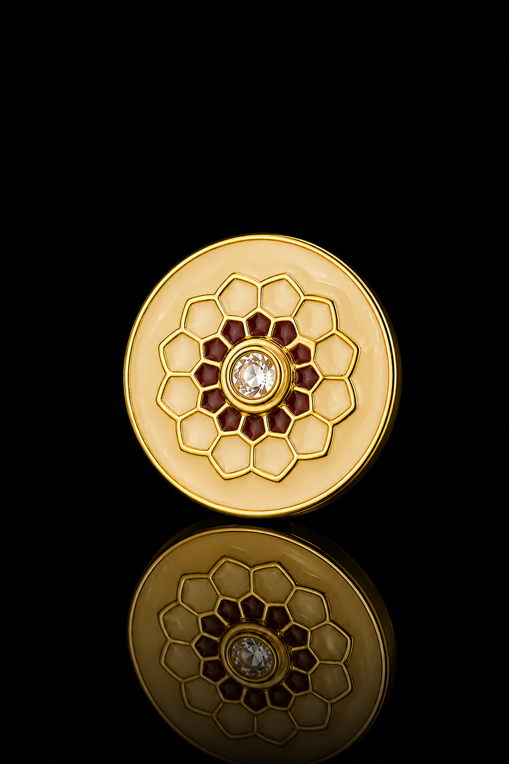 Ivory Honeycomb Crystal Round Brooch Pin
