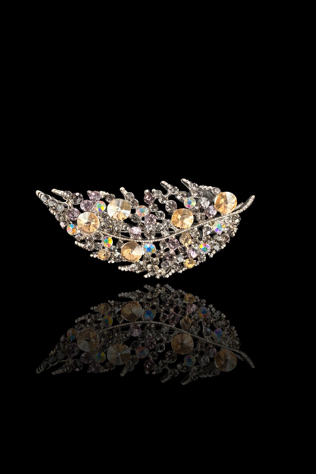 Champagne Crystal Feather Brooch