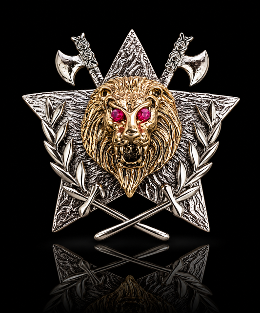 Royal Lion & Warrior Crest Brooch