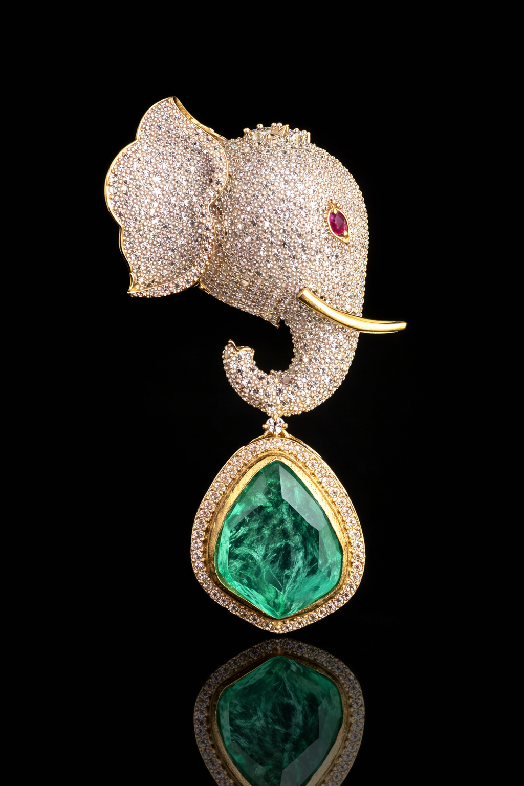 Emerald Crest Elephant Brooch