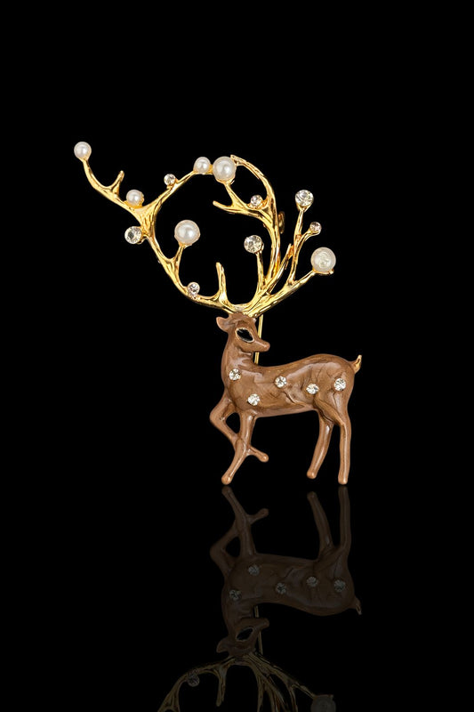 Pearl Antler Deer Brooch