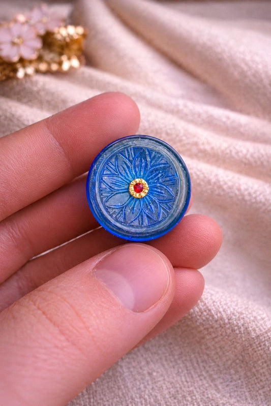 Blue Blossom Handcrafted Bamdhgala Button