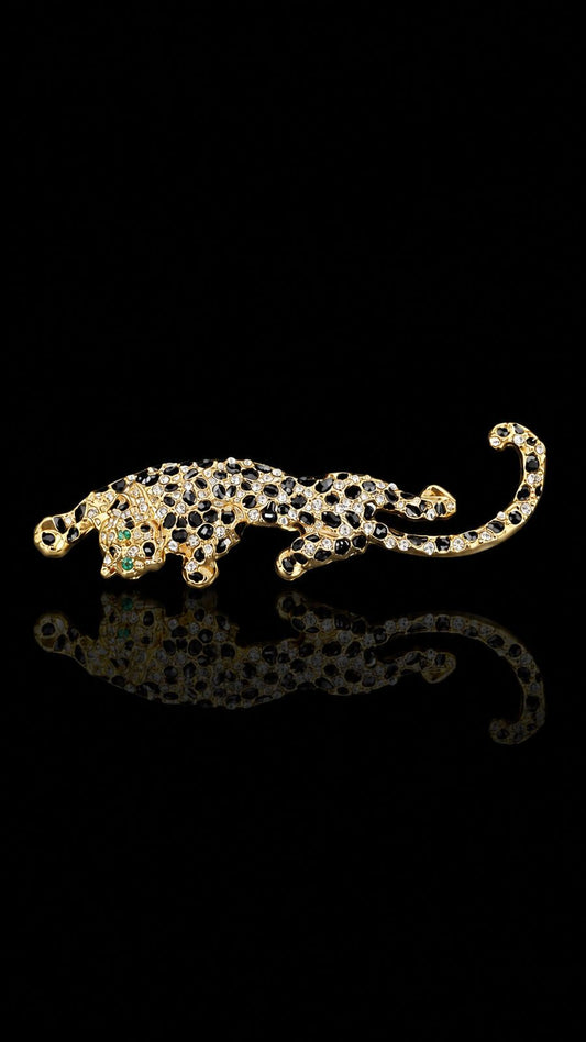 Midnight Leopard Crystal Brooch