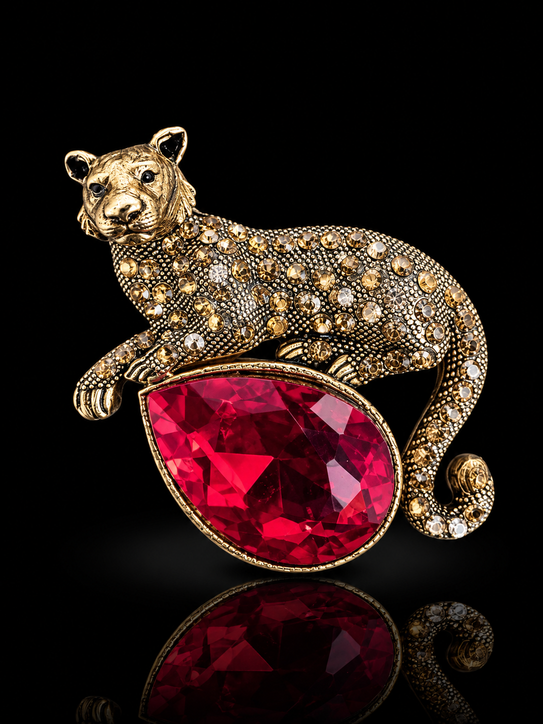 Amber Majesty Leopard Brooch