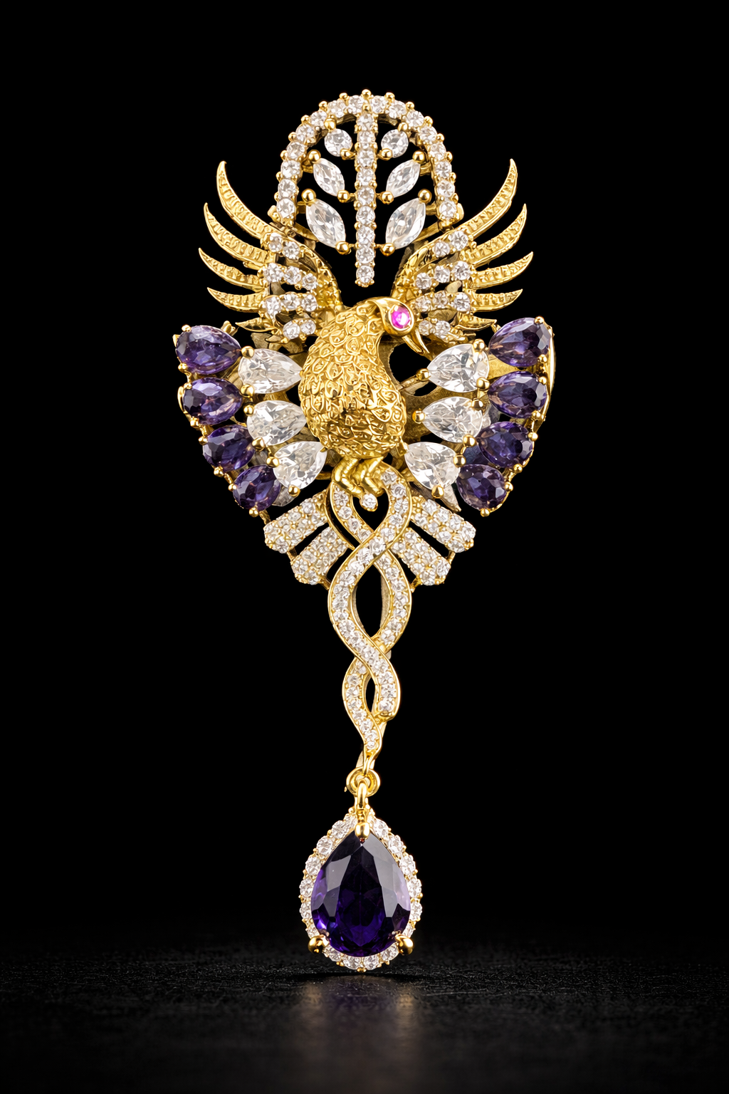 Regal Peacock Cascade Brooch