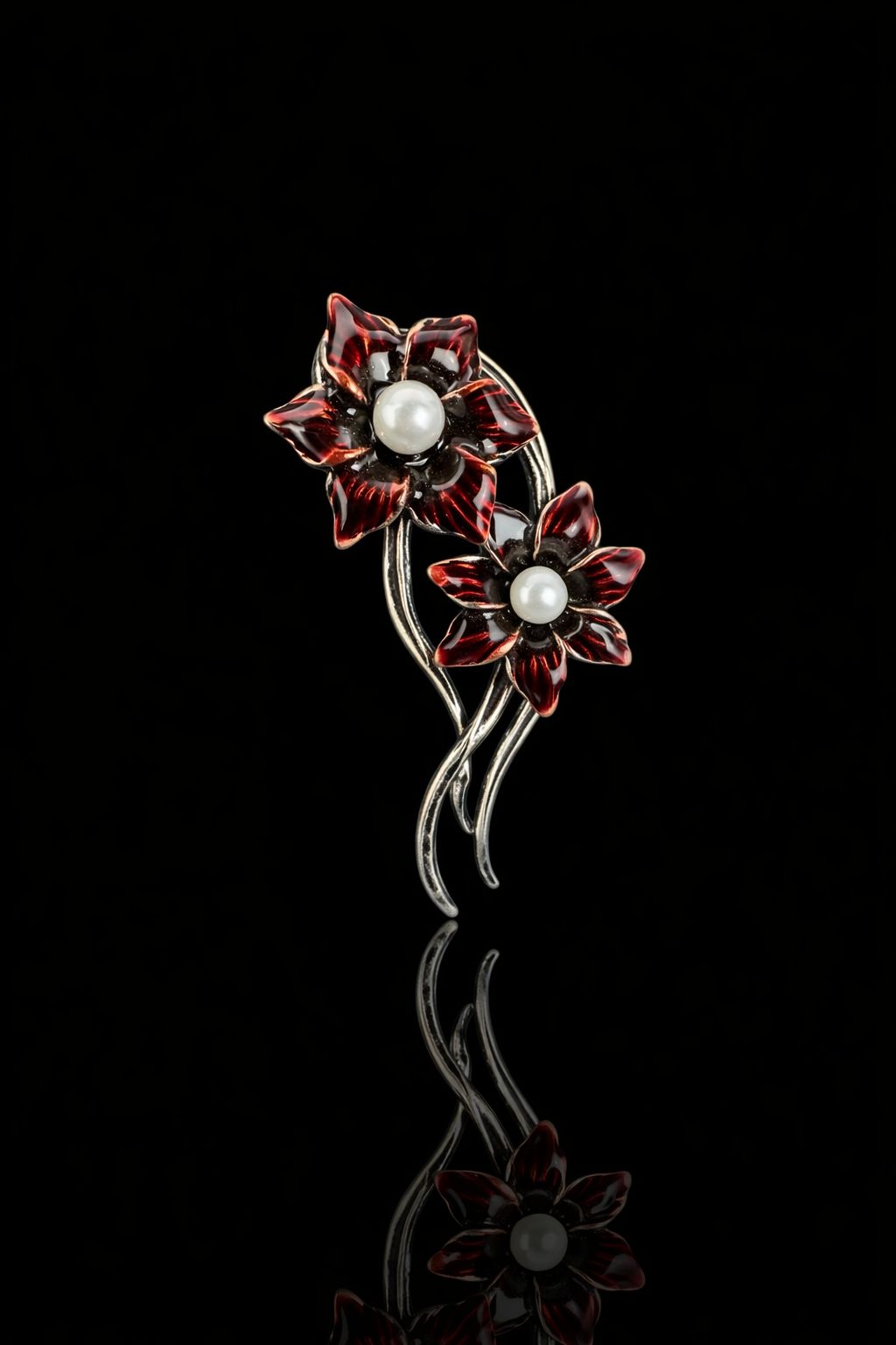 Ruby Pearl Twin Bloom Brooch