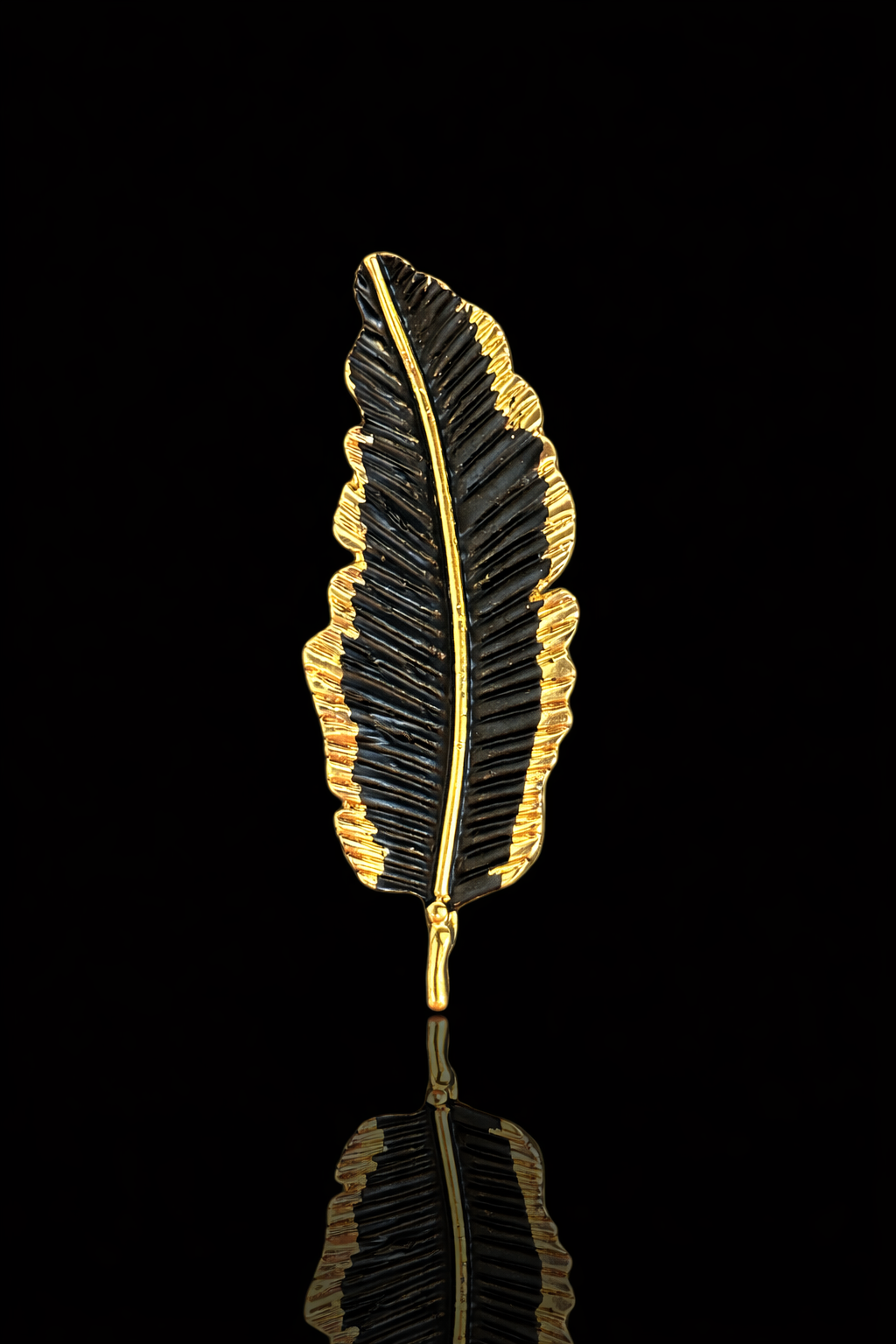 Noir Gold Feather Brooch