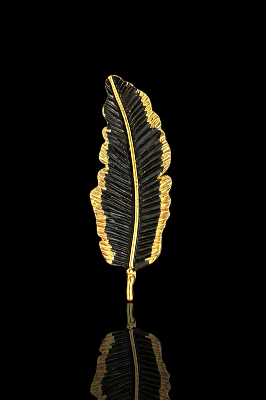 Noir Gold Feather Brooch