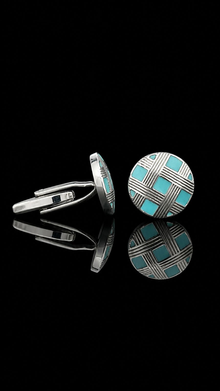 Aqua Grid Round Cufflinks