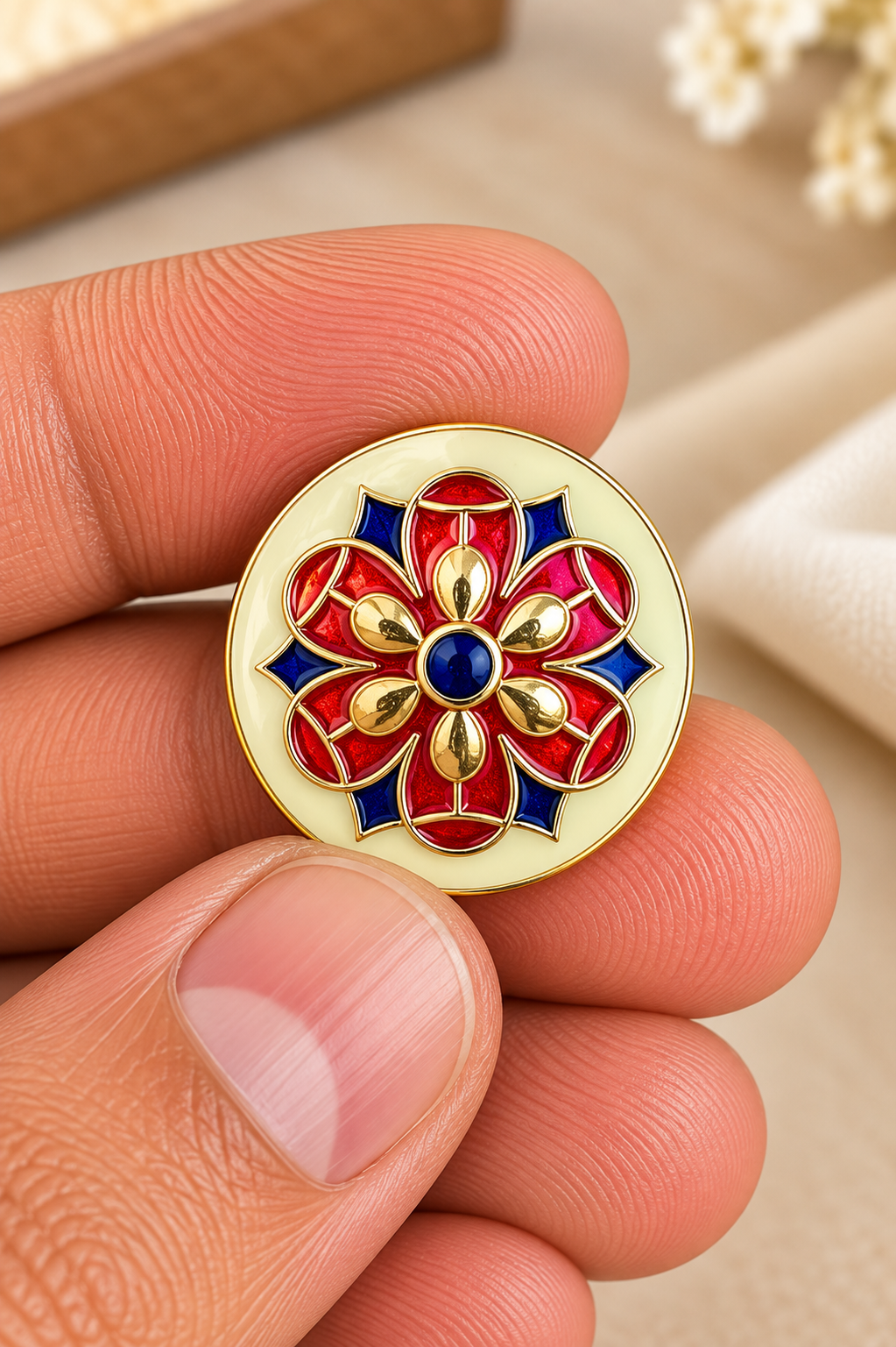 Royal Red Floral Enamel Brass Bandhgala Button Set