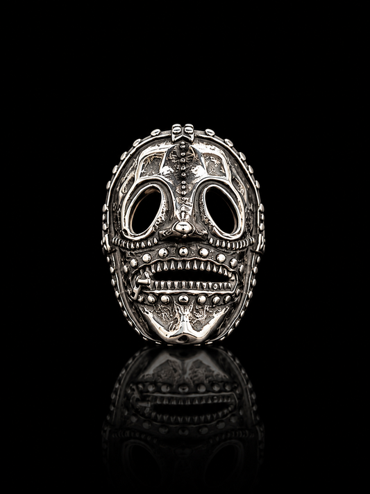 Men’s Tribal Skull Face Statement Ring