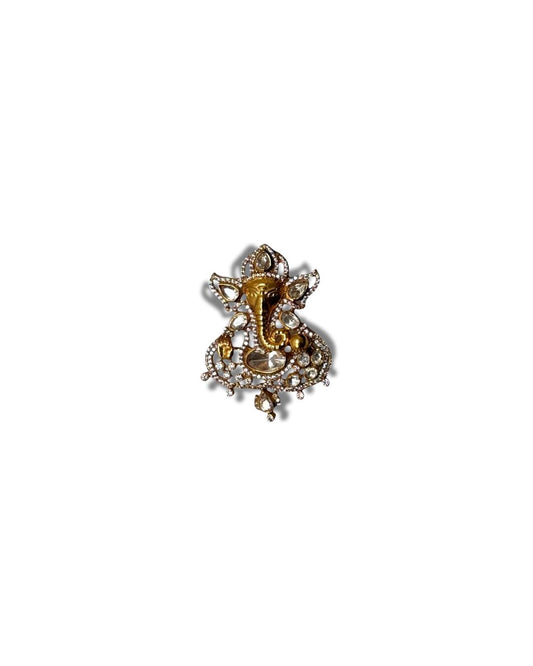Kundan Ganesha Silver Brooch