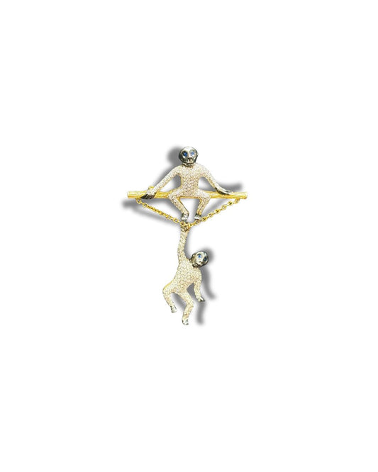 Tree Swinging Monkey Duo Brooch