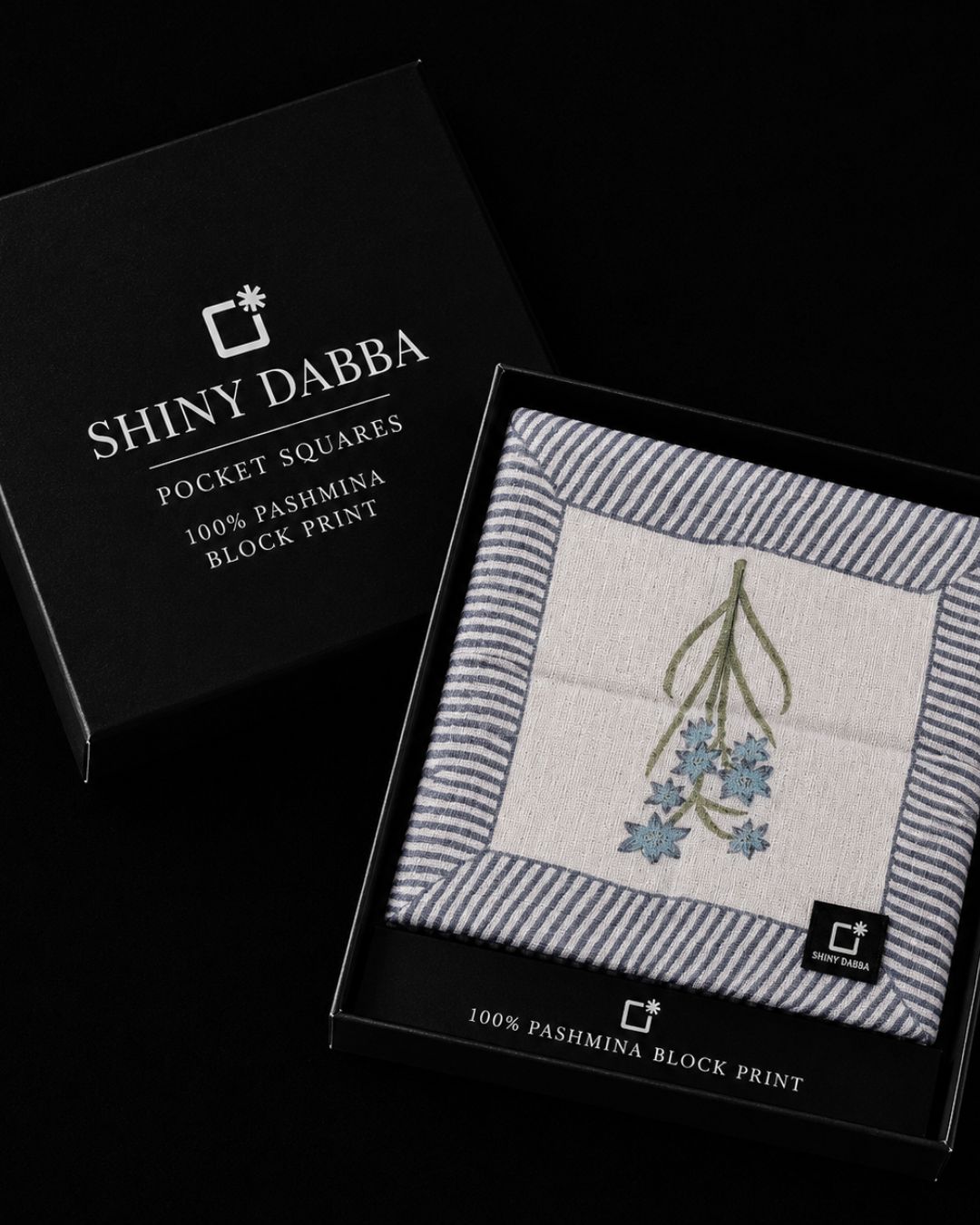 Azure Blossom Pashmina Block Print Pocket Square